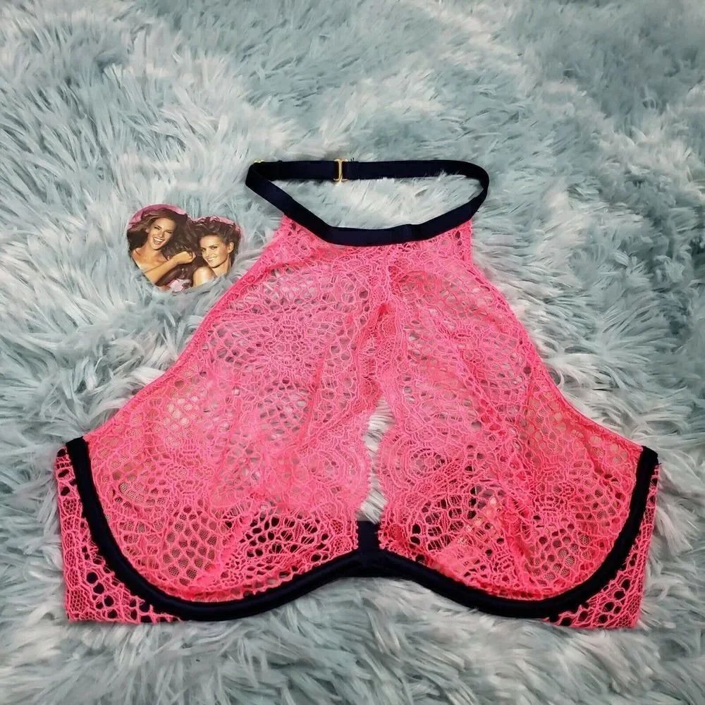 Victoria's Secrets Women's Pink Blue Crochet Halter Bra 32 D